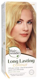 Hairwonder ilgalaikiai plaukų dažai su 9 ekologi6kais ekstraktais, spalva šviesi aukso blondinė 8.3