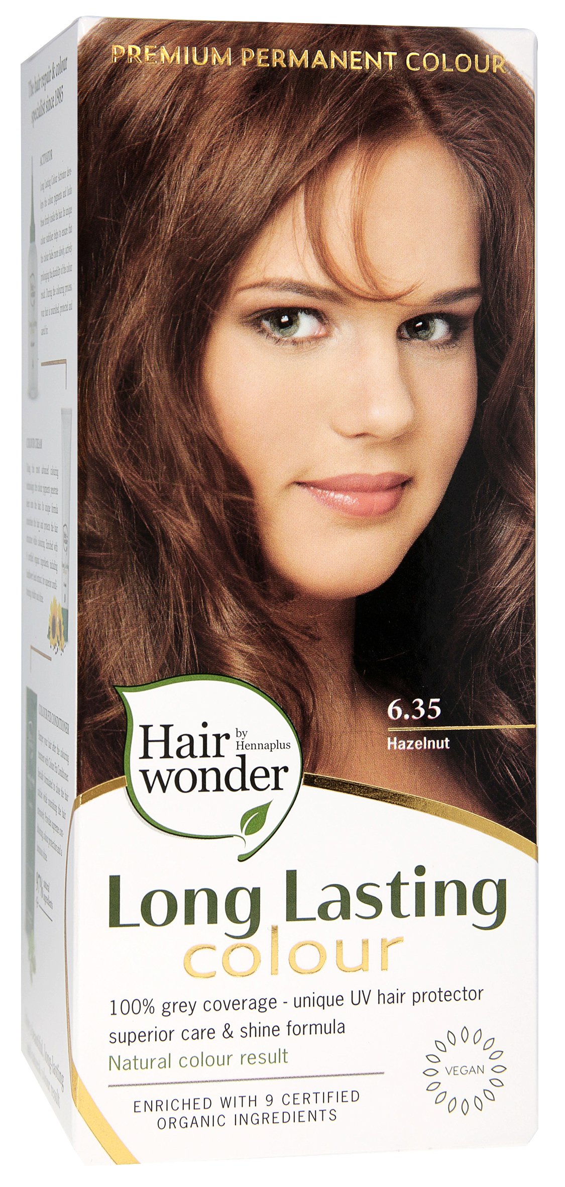 8710267491405.jpg Hairwonder ilgalaikiai plaukų dažai su 9 ekologiškais augaliniais ekstraktais, spalva riešuto 6.35 - Image 1