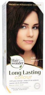 Hairwonder ilgalaikiai plaukų dažai su 9 ekologiškais ekstraktais, spalva kavos ruda 4.03