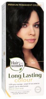 Hairwonder ilgalaikiai plaukų dažai su 9 ekologiškais ekstraktais, spalva juoda 1