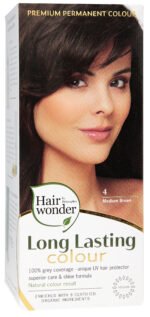 Hairwonder ilgalaikiai plaukų dažai su 9 ekologiškais augaliniais ekstraktais, spalva vidutinė ruda 4
