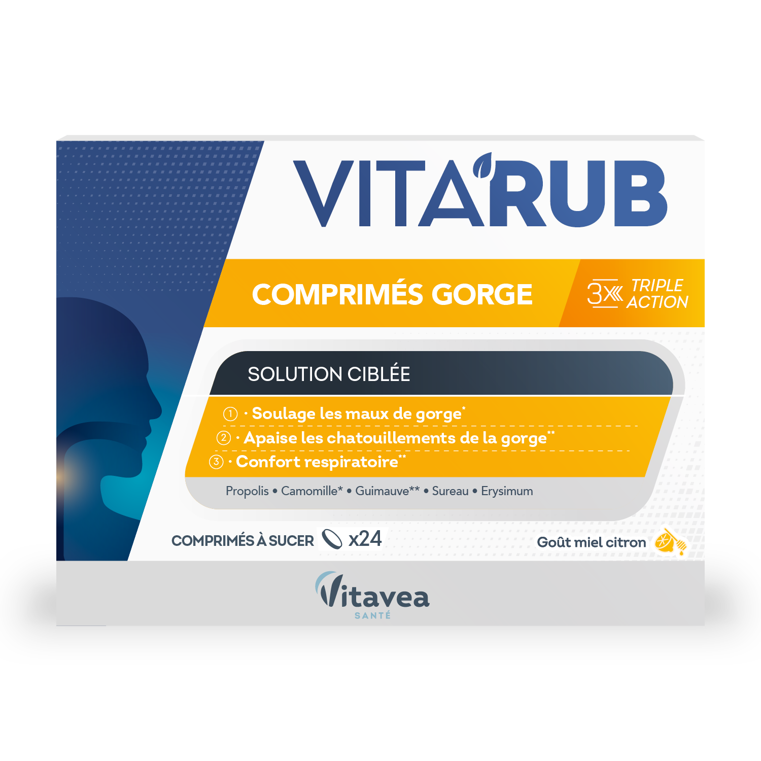 VRCSV_face_vitavea_vitarub_mauxdegorge.png Vitavea VITA’RUB čiulpiamosios tabletės gerklei, 24 vnt - Image 1