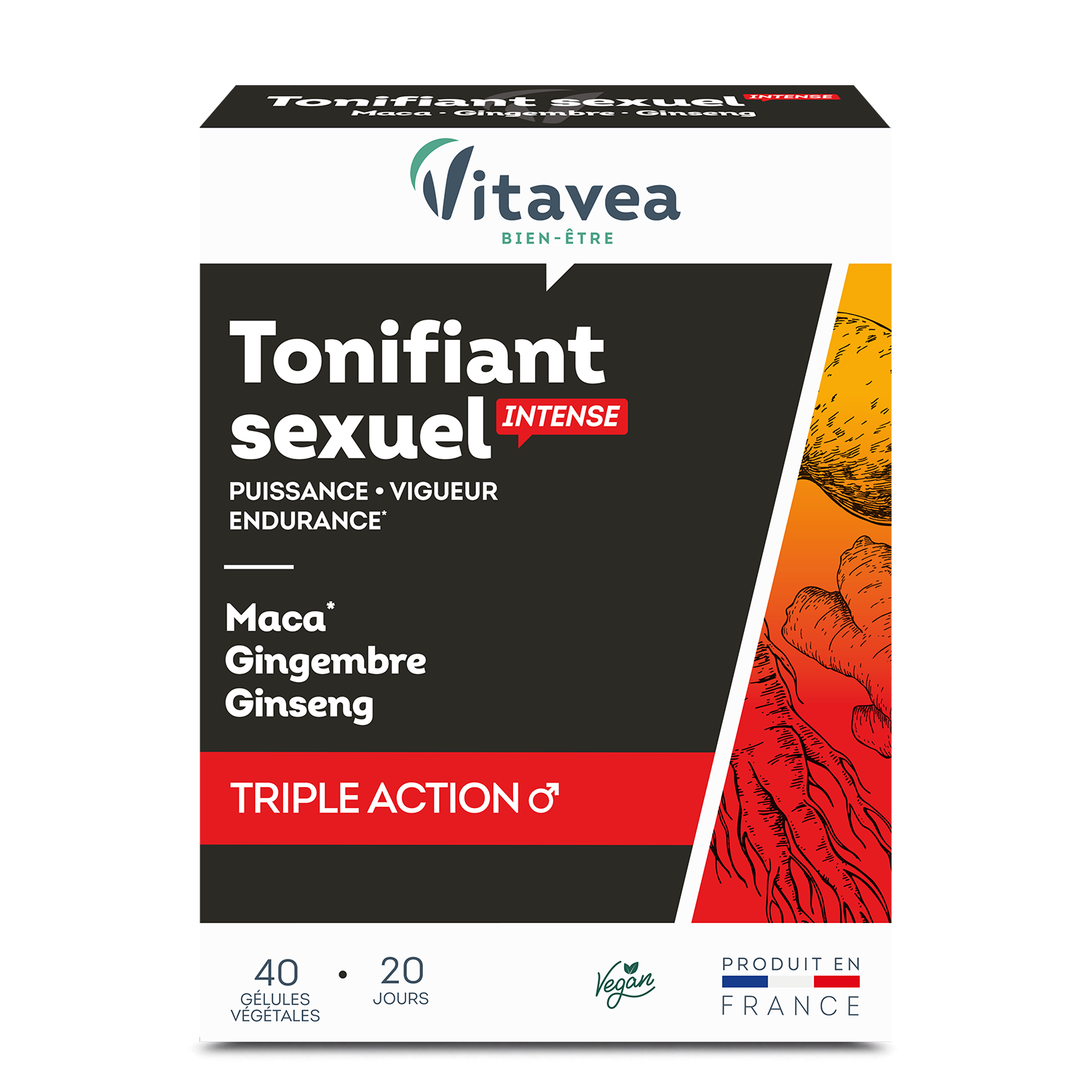 Vitavea-tonifiant-sexuel.png VITAVEA Tonifiant sexuel INTENSE, 40 augalinės kilmės kapsulių - Image 1