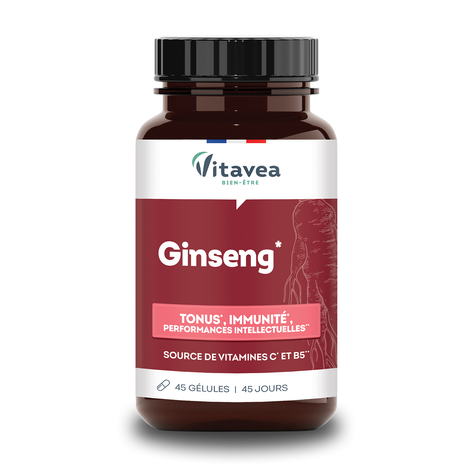 Vitavea-zensenis-vitaminai-C-B5.png VITAVEA Tonifiant ženšenis ir vitaminai organizmo tonusui, 45 augalinės kilmės kapsulės - Image 1